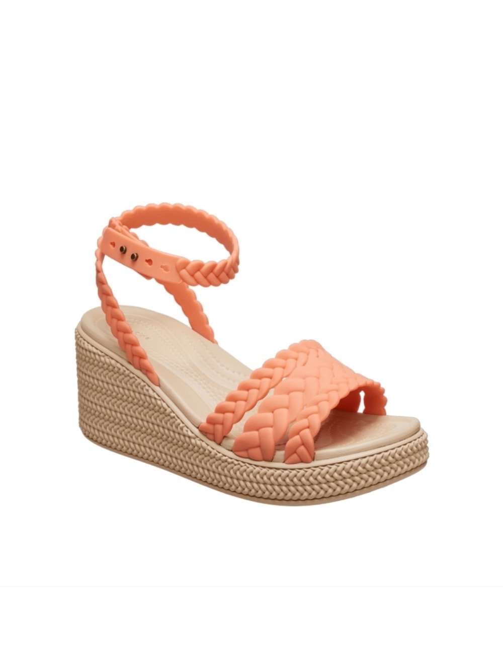 CROCS WOMENS BROOKLYN WOVEN ANKLE STRAP WEDGE Size 6 NWT coral